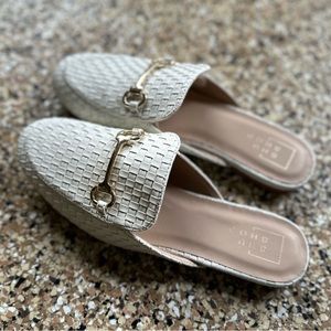 White Woven Mules